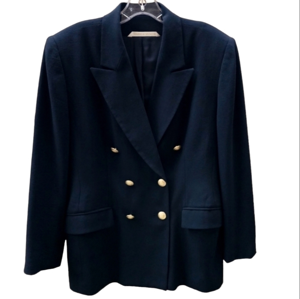 Vintage St Michael Wool Double Breasted Blazer Quiet Luxury Old Money women 12P